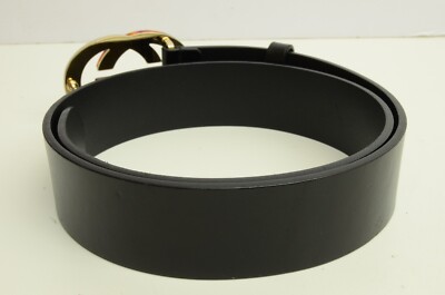 Gucci Vintage Double G Buckle Black Leather Belt Logo Tortoise & Gold Authentic Gucci Double G Buckle Belt Logo Tortoise GP Black  main image 4