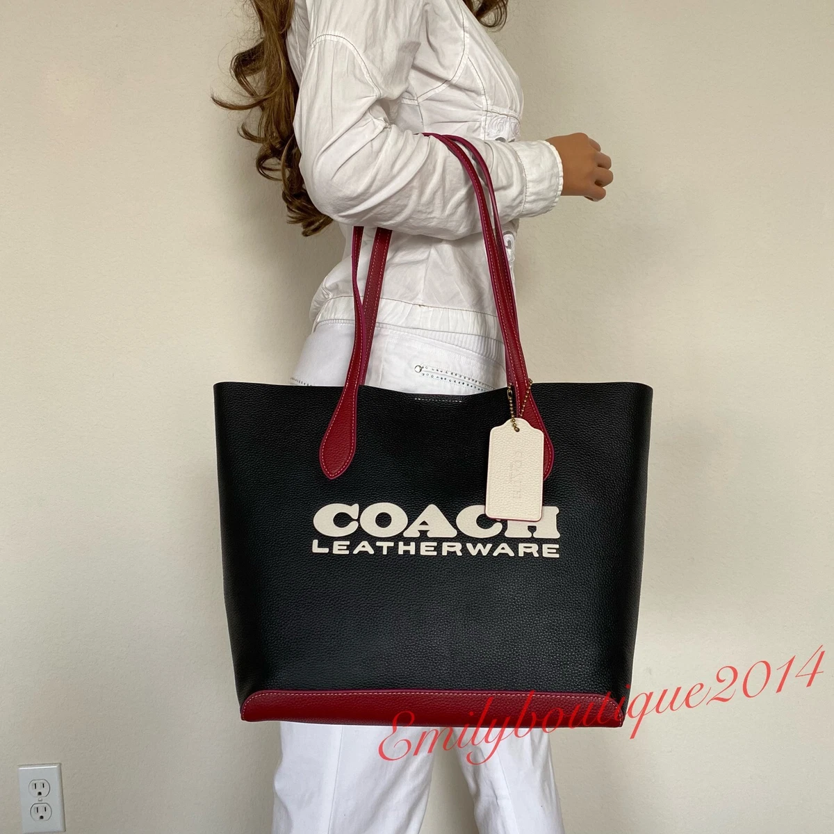 NWT Coach CE734 Kia Tote In Colorblock Black Multi Pebble Leather