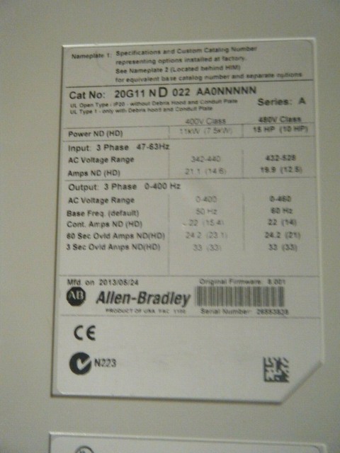 Allen-Bradley 20G11 N D 022 AA0NNNNN PowerFlex 755 AC Drive | eBay