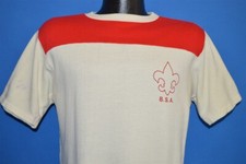 vintage 70s BOY SCOUTS OF AMERICA BSA WHITE RED SHORT SLEEVE SWEATSHIRT MED M