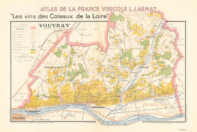 LOIRE WEINBERG WEINKARTE Vouvray. Noizay Vernou Reugny Chançay Parçay LARMAT 1946