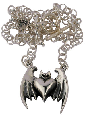 Femme Metale Gothic Love Bat Herz Flügel Custom Fine Sterling Silber Anhänger 925