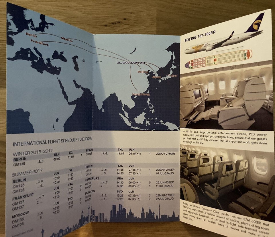 MIAT MONGOLIAN AIRLINES BROCHURE ROUTE MAP TIMETABLE 2016 B767 | eBay