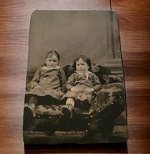 1800s Civil War Era Young Girls Polka Dot Dresses antique TinType Photo