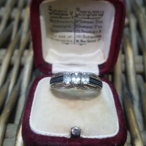925 Sterling Silver Ring, Natural Aquamarine And Blue Diamond, Size P.5 US 7.75 - Picture 3 of 7