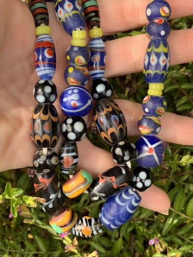 Vintage Old Blue Venetian Style African Trade beads Art Glass Bead Necklace A4 - Picture 6 of 17