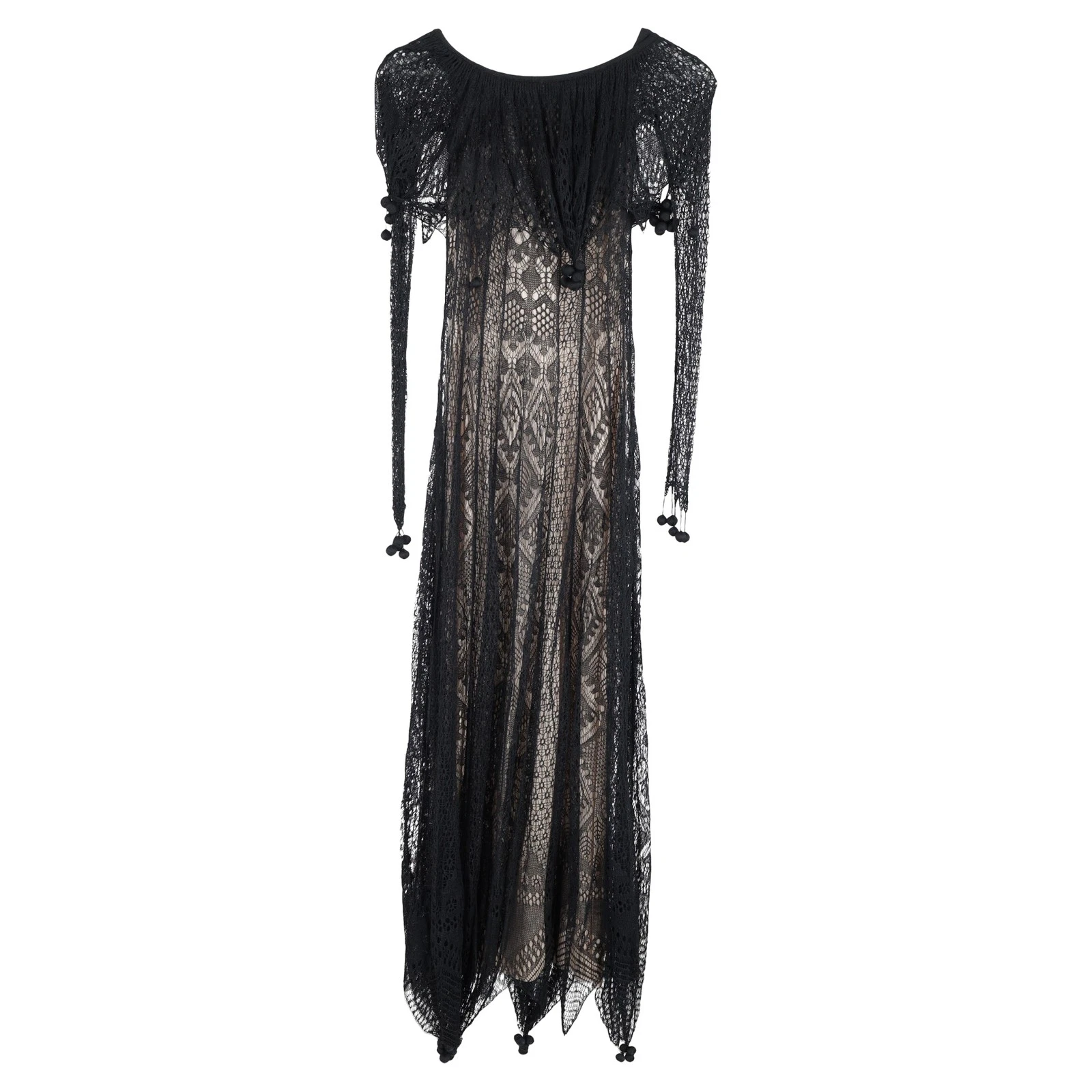 Alexander Mcqueen abito maxi pizzo spalle scoperte in seta donna nero Xs