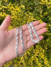 Rare Vintage Sixtar Mexico .925 Sterling Sliver Flat Fancy Link Chain Necklace