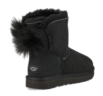 UGG FLUFF BOW MINI SCHWARZ SCHAF WILDLEDER PELZSCHLEIFE 1094967 ORIGINAL