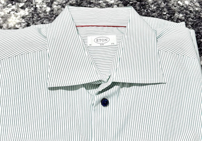 Mint! ETON Slim Fit Green Striped Oxford Button Down Shirt-Size 17.5/44