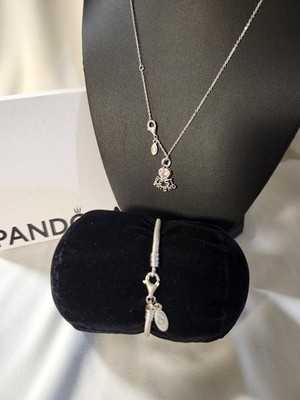 Pandora Sterling Silver 925 Snake Chain Bracelet and Necklace Dangle Charm 2 pcs