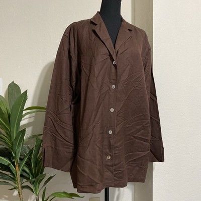 Laura Scott 20W Linen Blend Button Up Tunic Top Dark Brown Pockets Office NEW