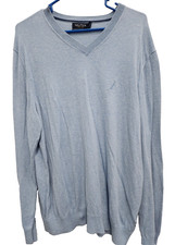 Nautica Luxury Performance Mens Sweater Large Light Blue Pullover V Neck Preppy