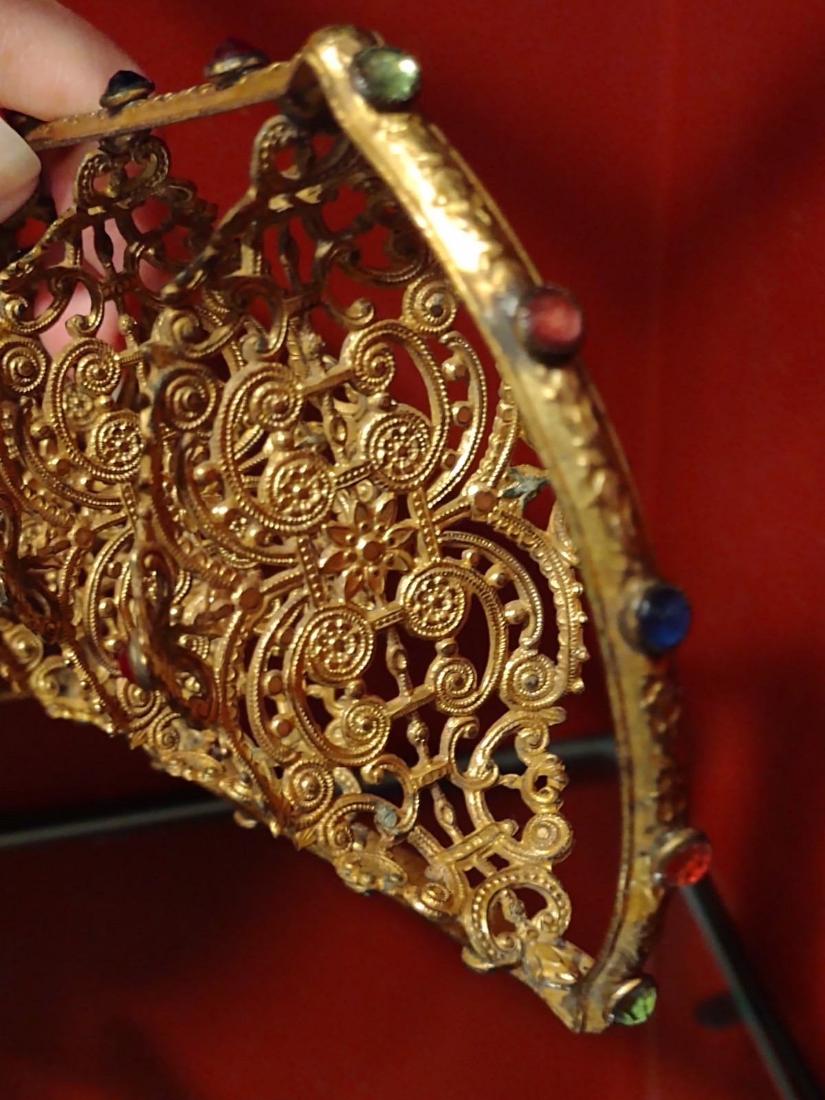 Czech Glass Jeweled Filigree Open Salt Cellar 4 Tiers Blue Amber Clear Green 