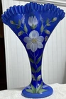 Cobalt Fenton ruffle Glass Vase Handpainted by C. Mackey MINT