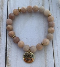 Choose Happy Stone Style Beaded Bracelet Gold Colored Charm Accent New Gift Idea