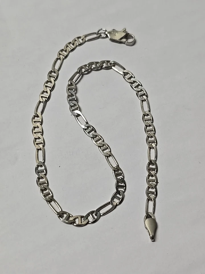 Pulseira de prata esterlina italiana Figaro elos âncora 10,5 pol. de comprimento 4 mm masculina... - Imagem 2 de 4