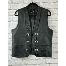 Le Girard Black Leather Western Vest Silver Concho Fringe Women  s Large