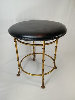 Vintage Wrought Iron Faux Bamboo Hollywood Regency MCM Gilded Stool