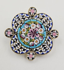 Micro Mosaic Brooch Antique Floral Pin Italy