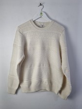 M S Mens Knitted Textured Round Neck Jumper Cream NEW