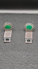 Vintage Swank Silver Tone Green Moonglow Oval Lucite Mesh Wrap Cufflinks
