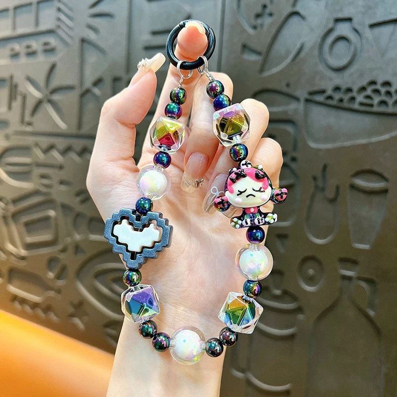 Muñeca de dibujos animados figura bloque cuentas teléfono cordón muñeca correa bolso llavero encanto Foto 4 de 4