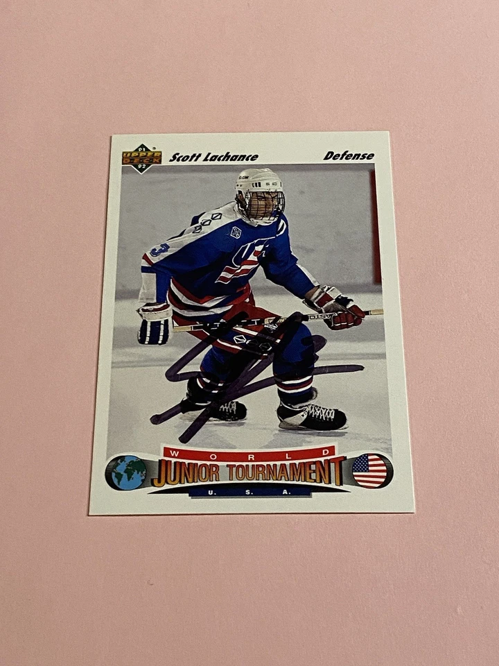 Scott Lachance 1991-92 Upper Deck World Junior Tournament USA IP Auto Autograph - Image 2 of 3