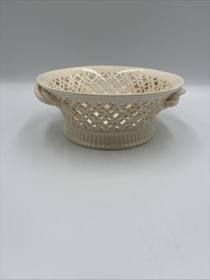 Leedsware Creamware Pierced Display Bowl With Braided Handles 6.5-x-6  England