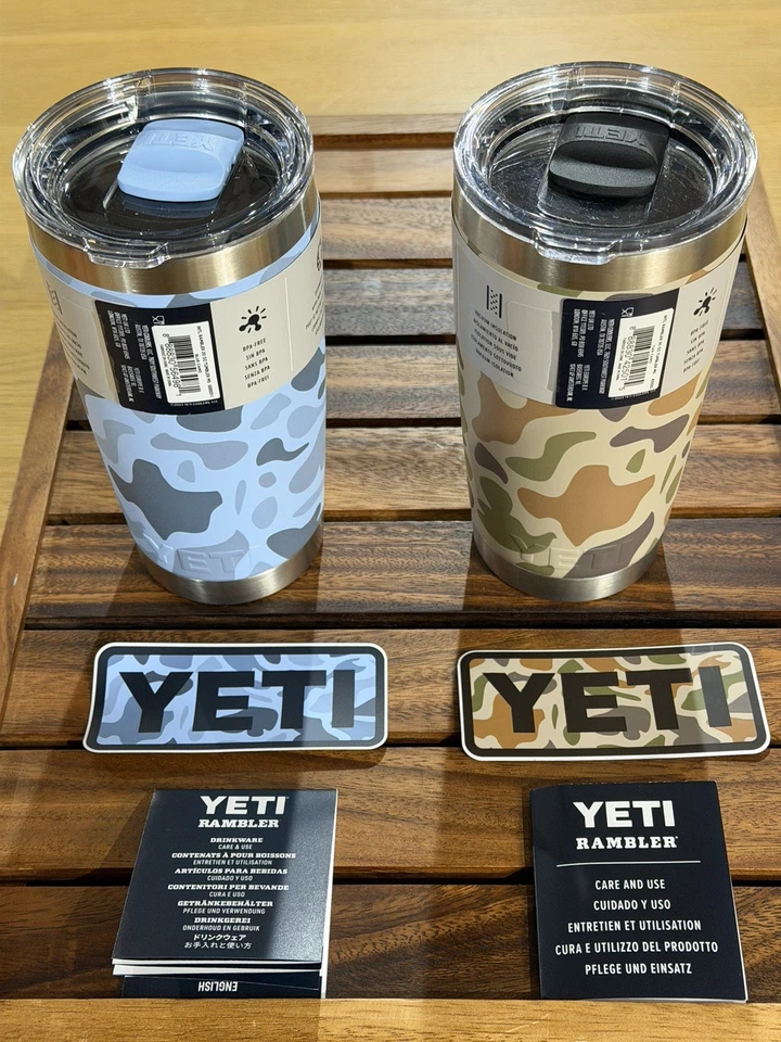 *RARE* 2x YETI Rambler 20oz Tumblers TAN & BLUE CAMO - Limited Editions - Image 2 of 4