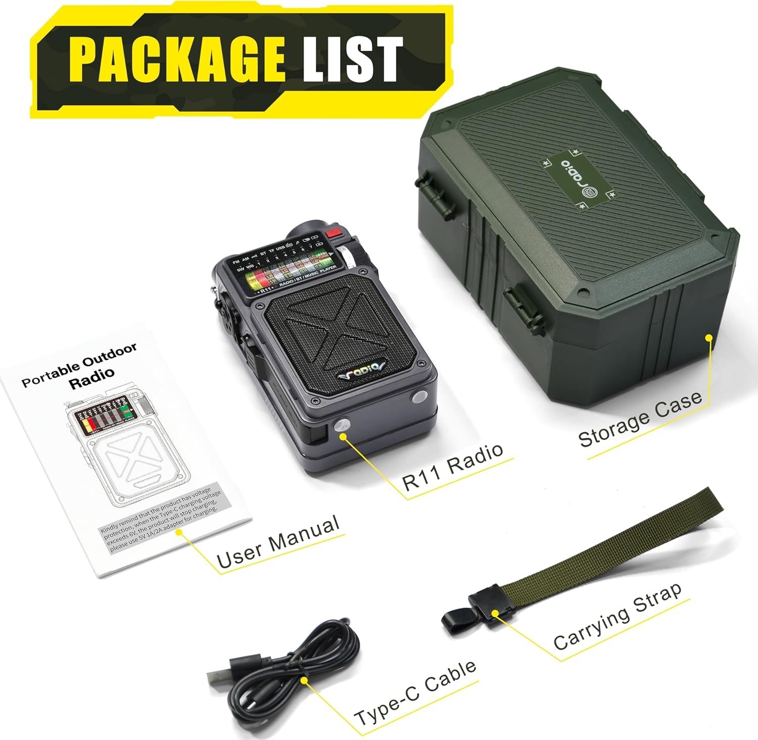 Portable Shortwave Radio with Bluetooth AM/FM/SW NOAA Solar Hand Crank Flashl...