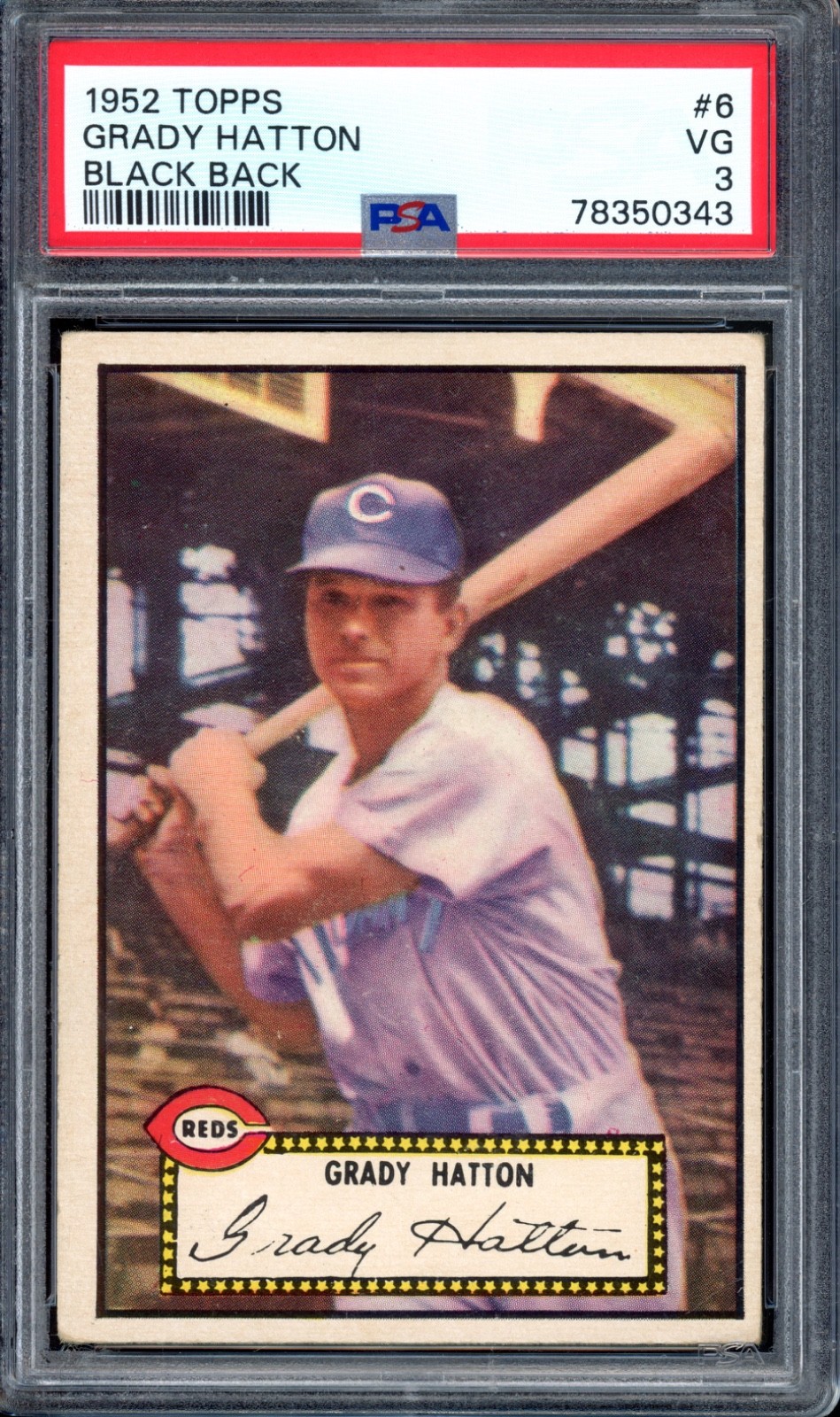1952 Topps #6 Grady Hatton (Black Back) PSA 3 Vintage Baseball Card (0343)