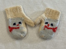 Hand-Knitted Snowman Mittens - Vintage