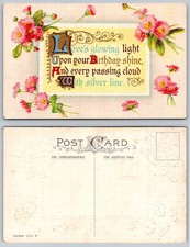 Vintage Embossed Birthday Postcard - Pink Daisies, "Love's Glowing Light"
