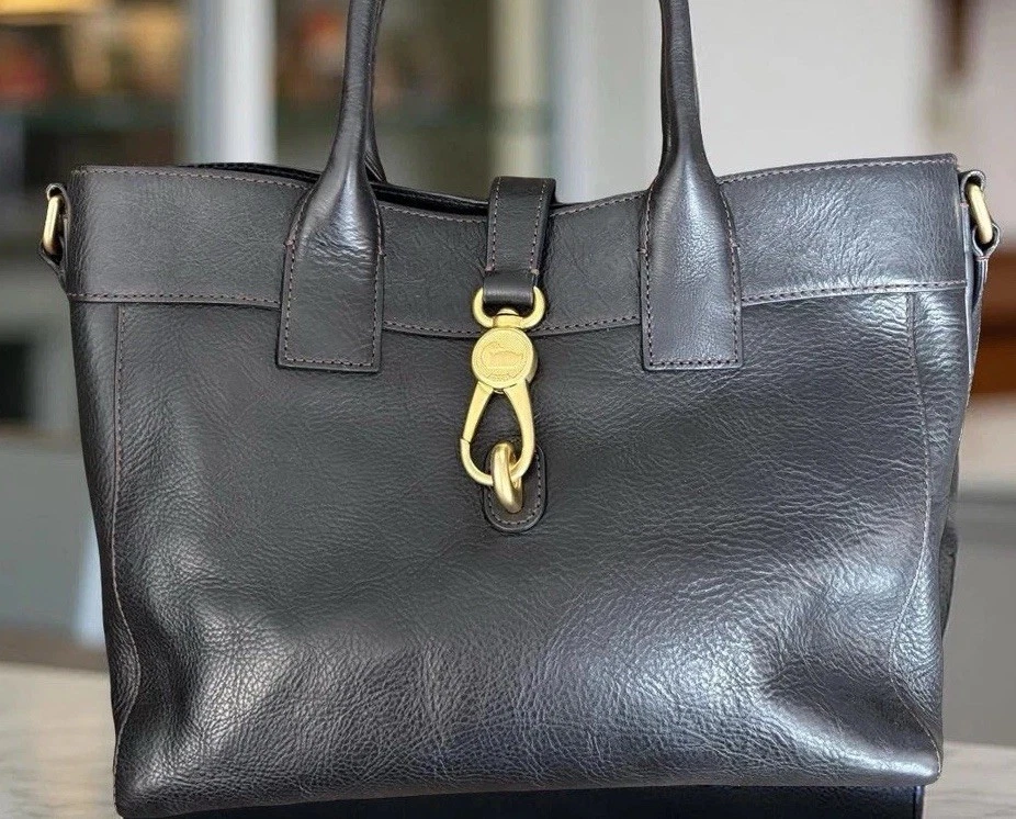 Dooney Bourke Black Amelie Satchel Tote Florentine Vacchetta Leather Bag - Image 3 of 4