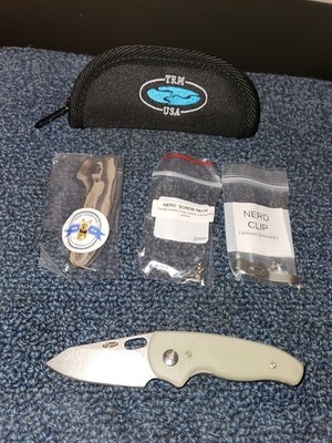 TRM Knives Holier Nerd Liner Lock Knife Jade G-10 Scales With Accessories