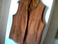Damenjacke Winter-Weste Velours mit Pelz Cognac Gr. 42
