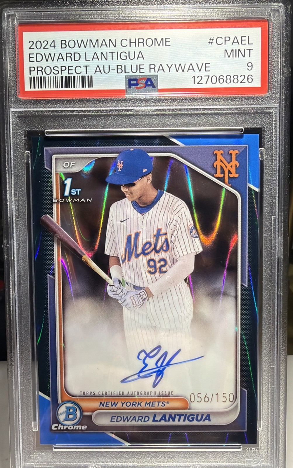 2024 Bowman Chrome Edward Lantigua 1st Blue Raywave Refractor Auto /150 NY Mets