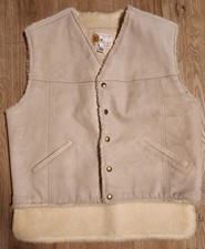Vintage WB Place Sherpa Lined Soft Leather Vest Mens Sz L Off White USA Hunting