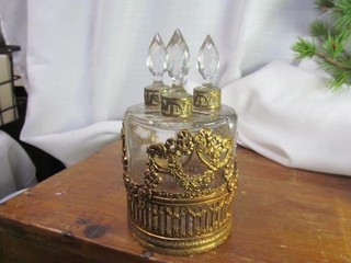 Vintage French Gold Ormolu Crystal Perfume Bottle Set 3 Piece