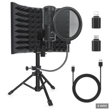 Studio Recording Microphone Isolation Shield with Pop Filter and Metal Tripod St