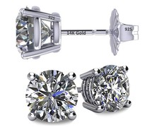 14K Solid Gold Post & Sterling Silver Stud Earrings 8.00cttw Platinum