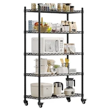 5 Shelf Storage Rack Adjustable Organizer With Wheels Metal Heavy Duty Standi...
