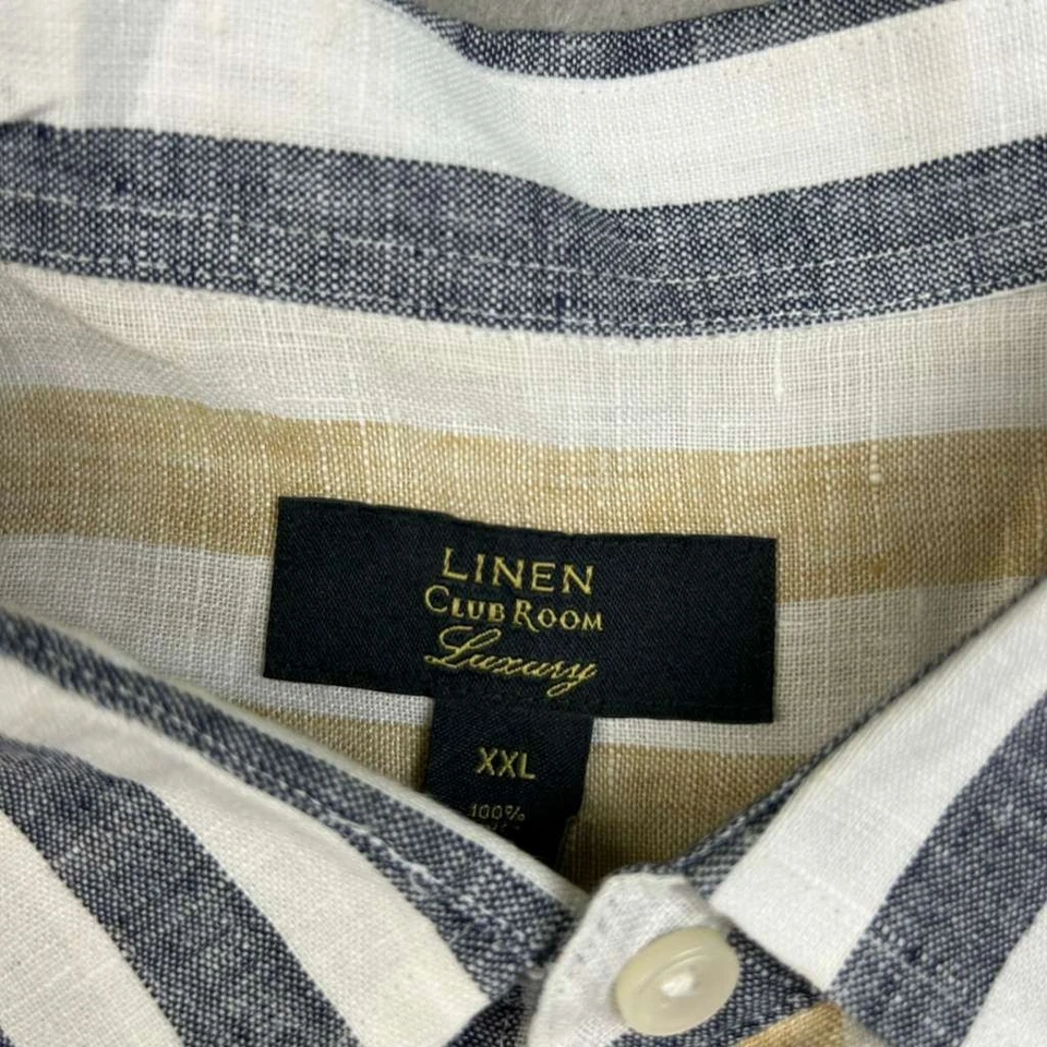 Camisa Club Room Para Hombre XXL Amarilla Gris Rayas Lino Mangas Cortas Abotonada Foto 2 de 4