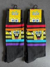 Spongebob Squarepants 2 Pairs CREW SOCKS Men Size 6.5-12 NEW Sponge Bob