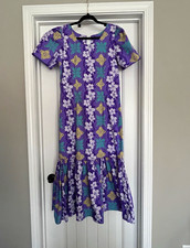 Vintage Purple Hawaiian Floral Ruffle Dress size M, Made in Hawaii