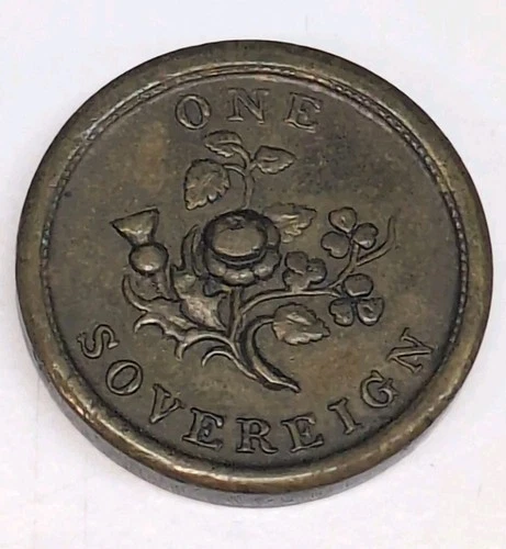 SOVEREIGN COIN WEIGHT ANTIQUE NUMISMATIC HALF GUINEA GOLD SCALES WEIGHT BRASS