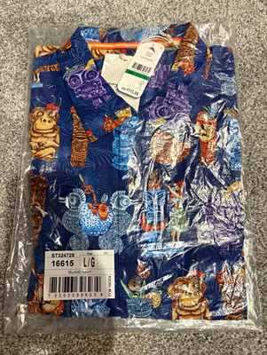 Tommy Bahama Silk Hawaiian Tiki Bar Camp Button-Up Shirt Blue Mens L NWT Sealed