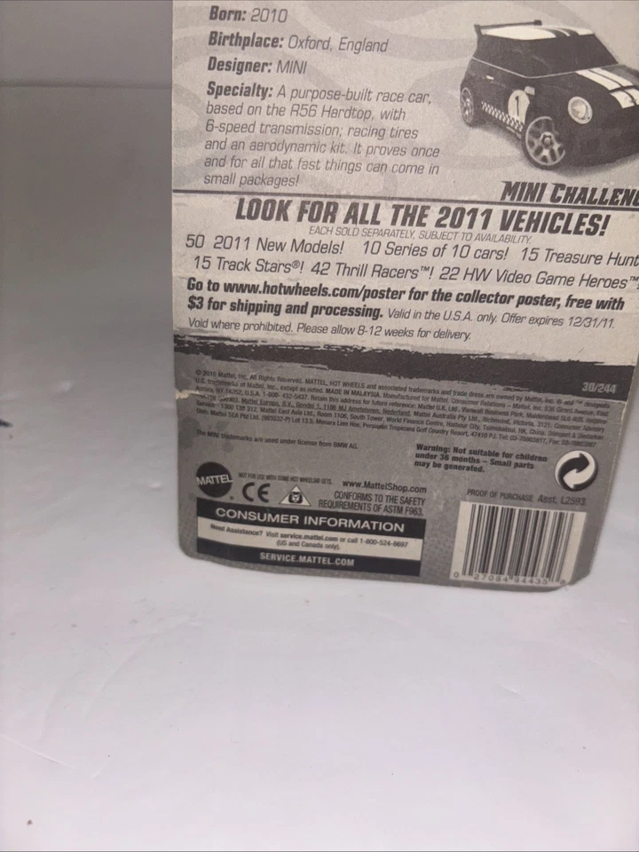 2011 Hot Wheels MINI CHALLENGE Blue 30/244 GREAT CARD New Models REDLINES - Image 3 of 3