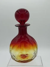 Blenko Glass Tangerine Joel Myers Bubble Decanter #715 Bubble Stopper 8"